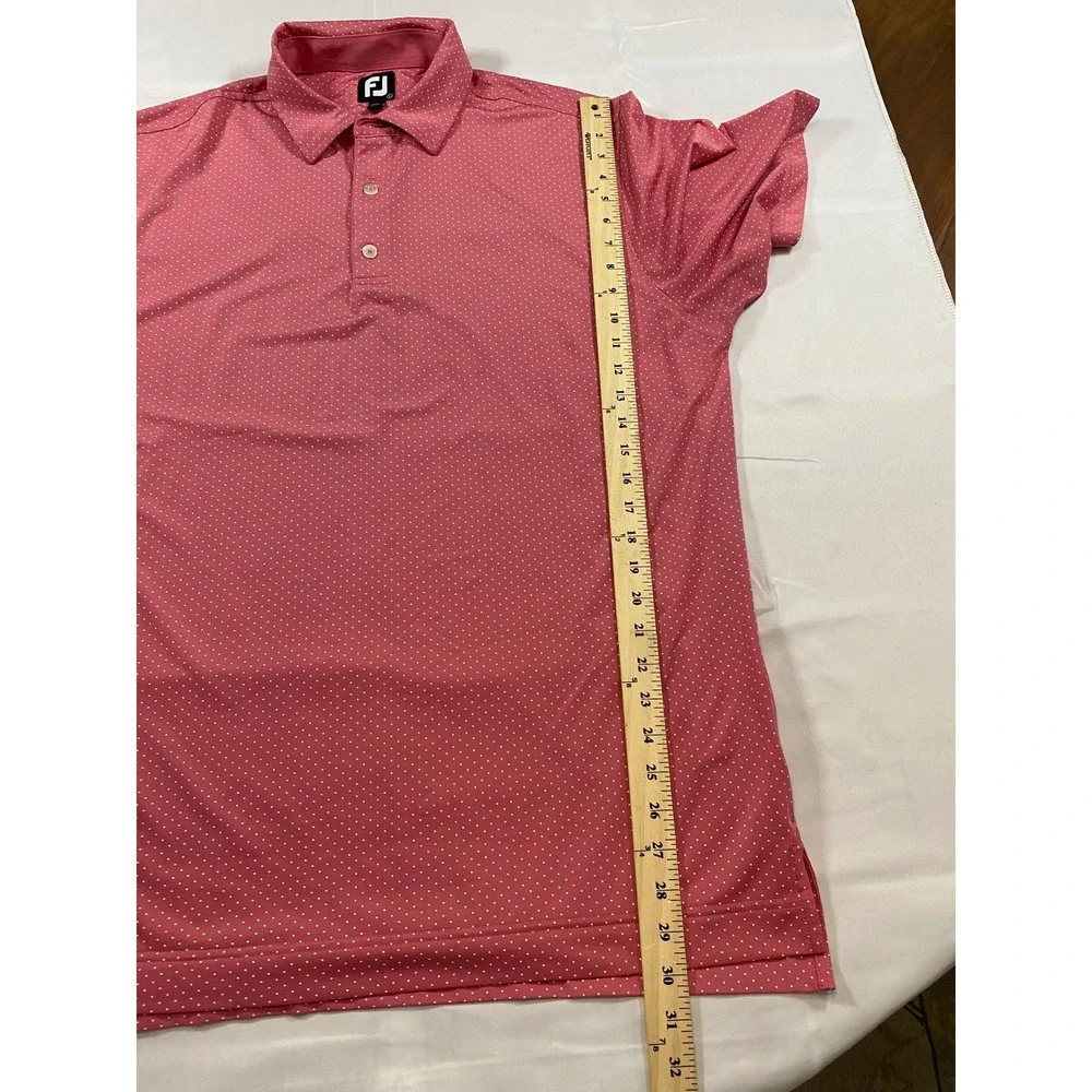 FootJoy Mens Pink Polka Dot Performance Golf Polo Shirt Size Large Short Sleeve